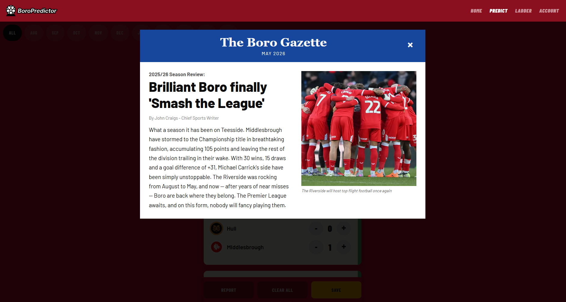 End of season newspaper report